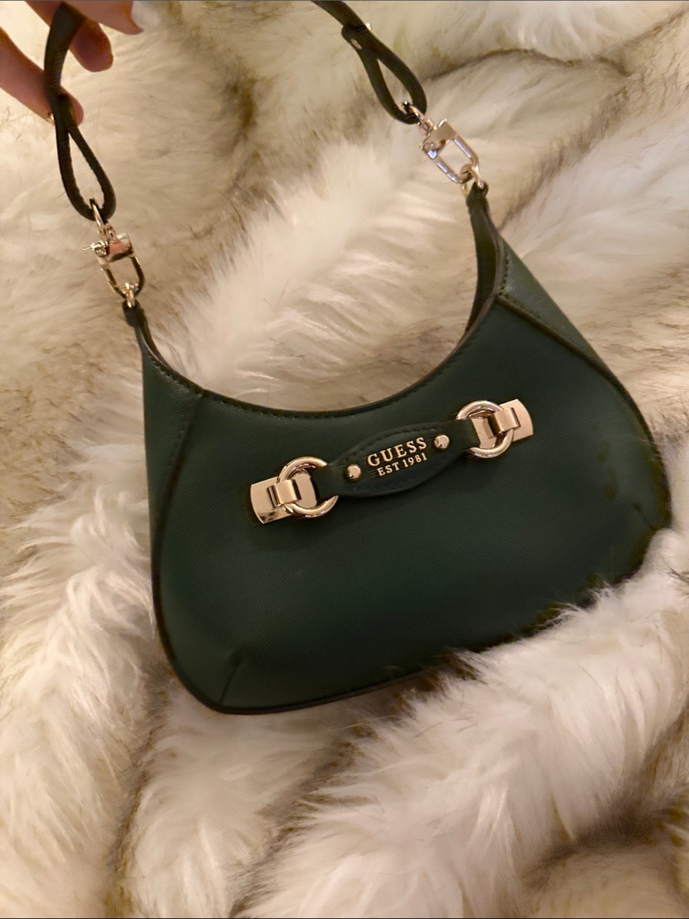 GUESS Forest Green Shoulder Bag with Gold Hardware